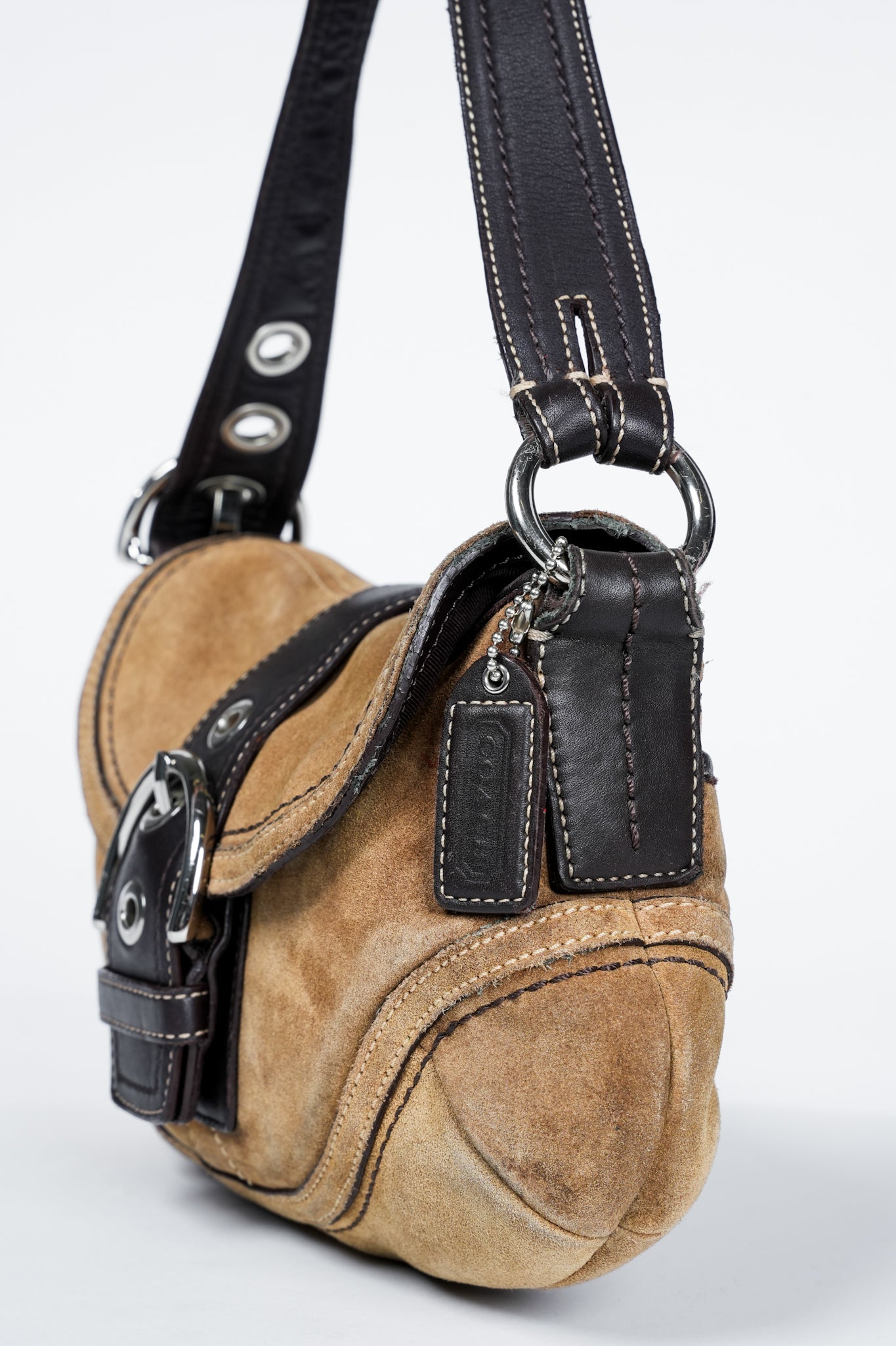 Coach F10917 Brown Soho Suede Flap Shoulder Bag