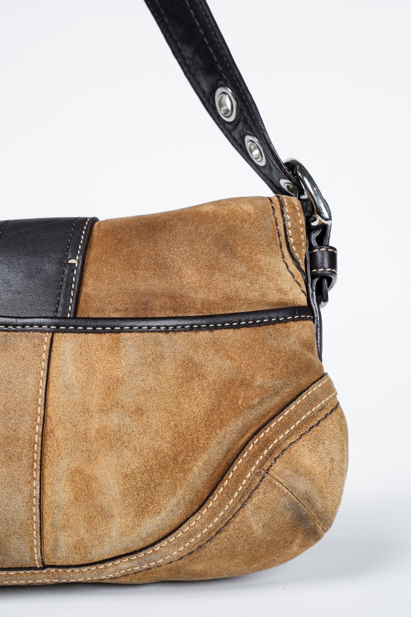 Coach F10917 Brown Soho Suede Flap Shoulder Bag
