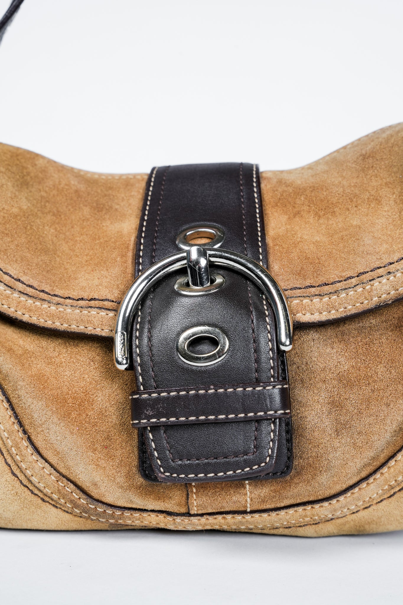 Coach F10917 Brown Soho Suede Flap Shoulder Bag