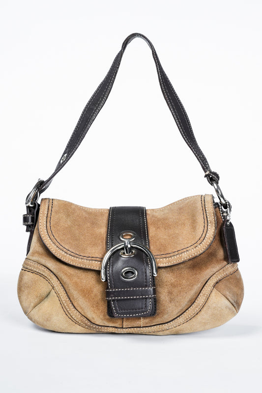 Coach F10917 Brown Soho Suede Flap Shoulder Bag