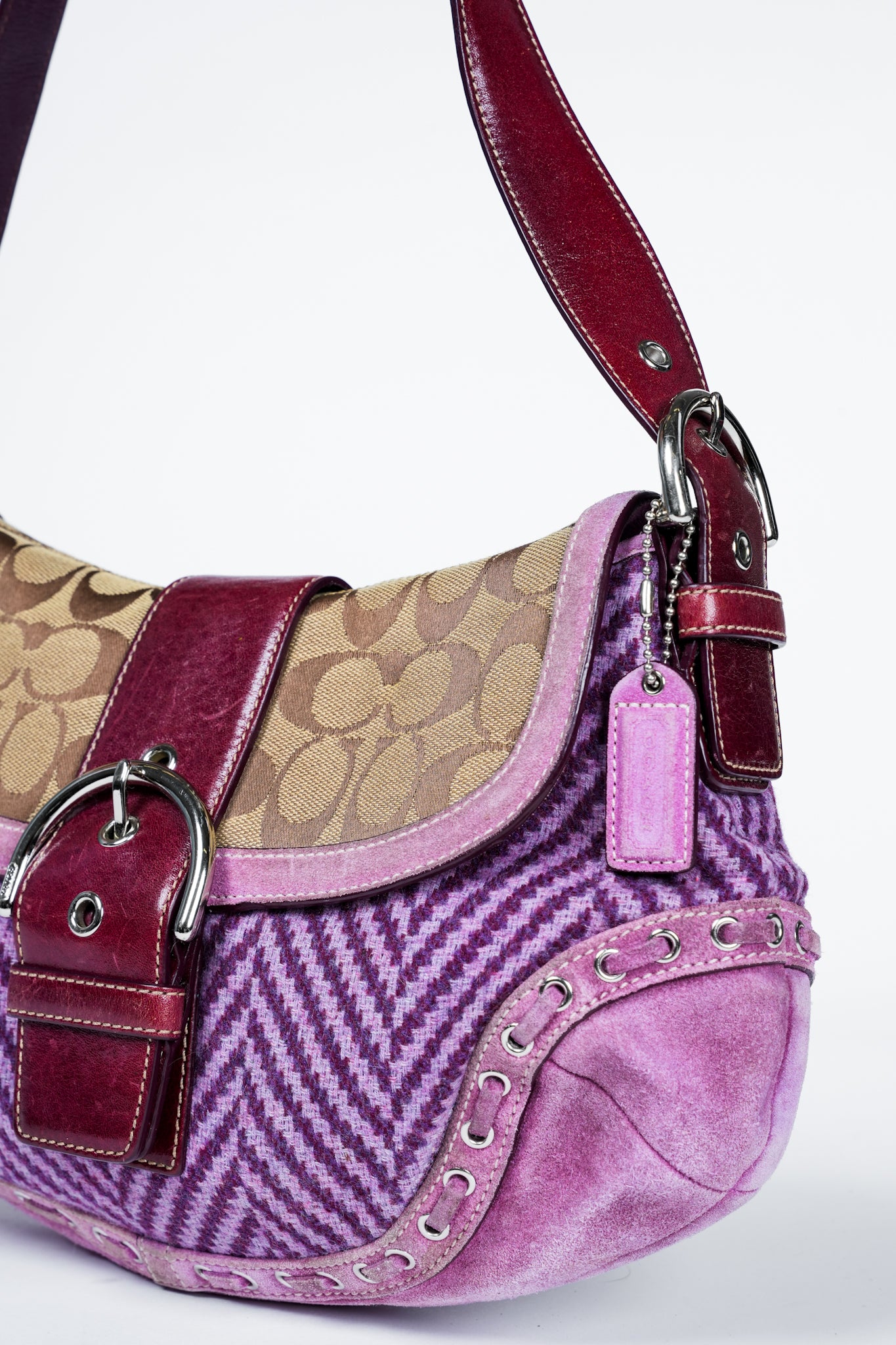 Vintage Y2K Coach Soho Signature Purple Tweed Handbag