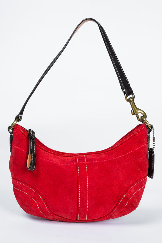 Vintage Y2K Coach 4284 Red Suede Soho Hobo Shoulder Bag