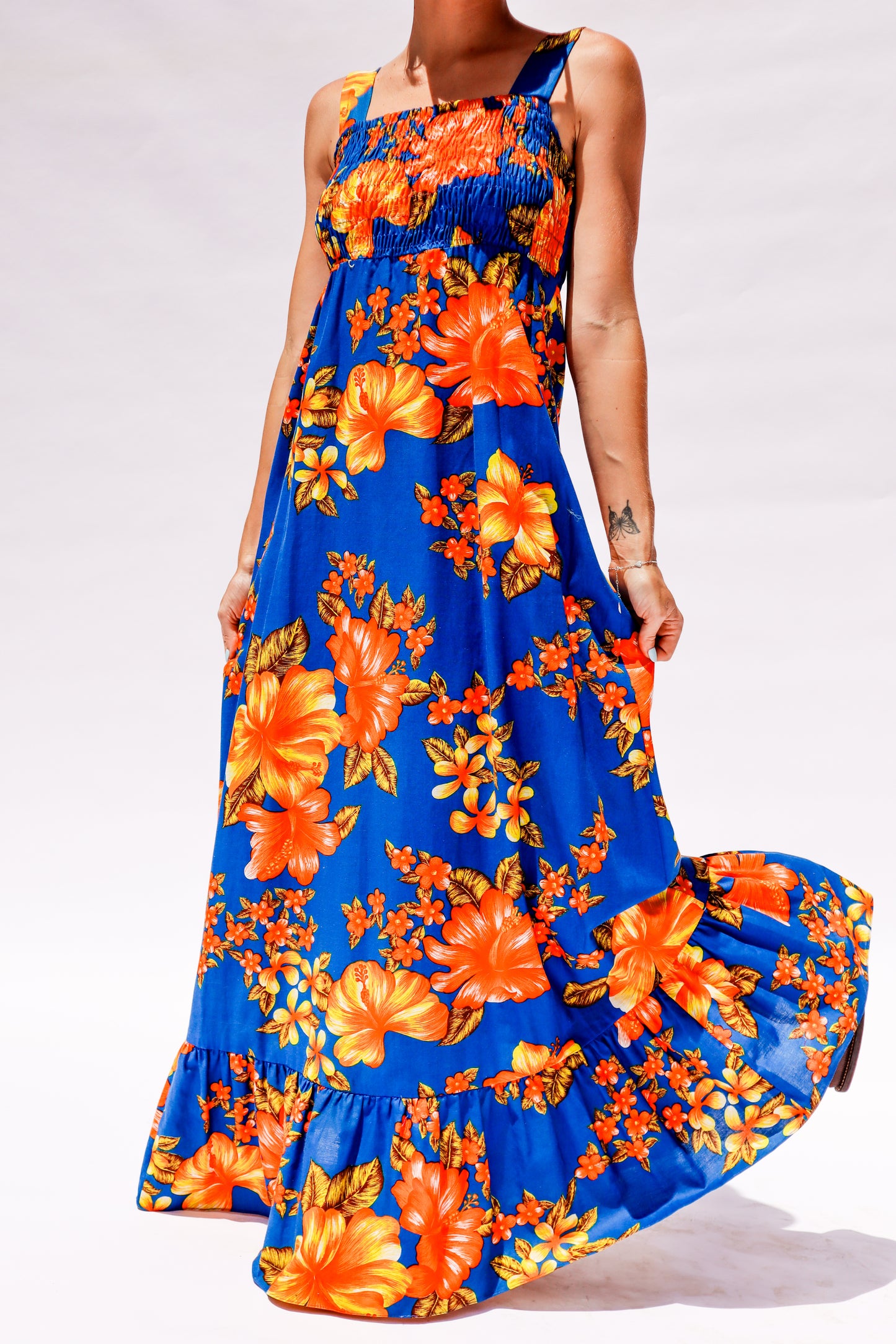 1960's Orange & Blue Hibiscus Dress