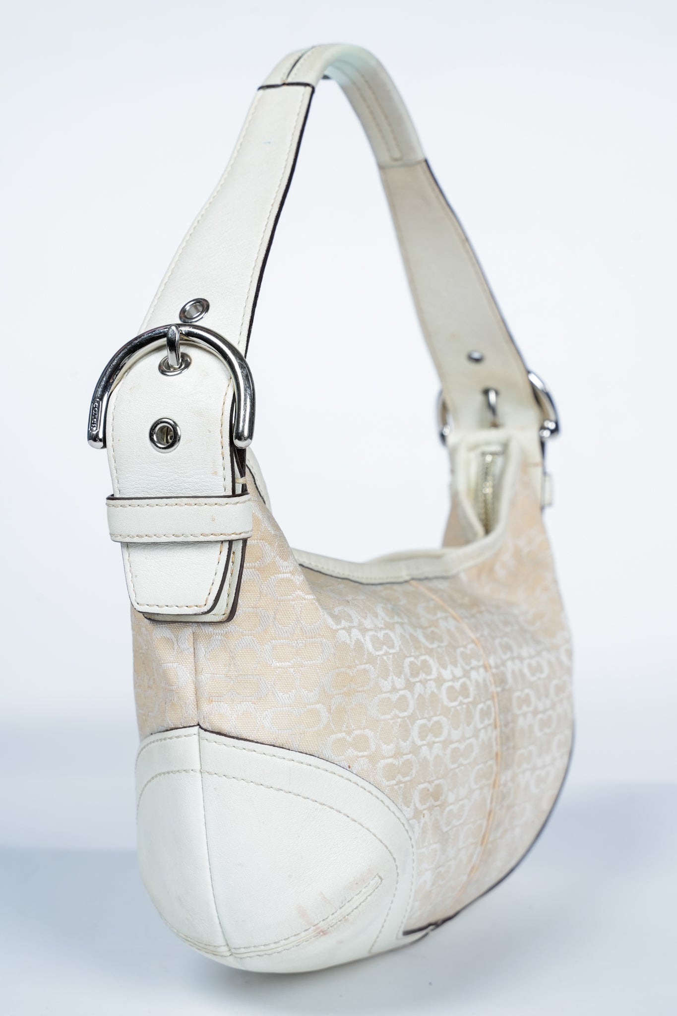 Vintage Y2K Coach 6351 Mini Signature Canvas & Leather Hobo Shoulder Bag