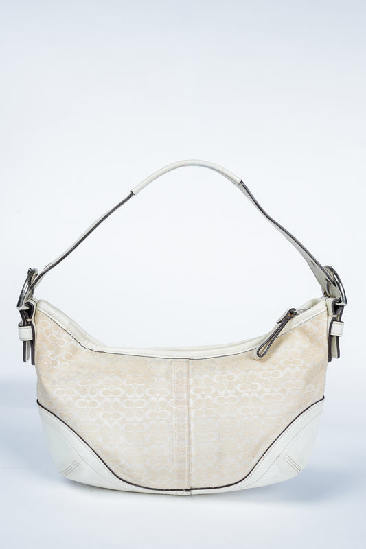 Vintage Y2K Coach 6351 Mini Signature Canvas & Leather Hobo Shoulder Bag