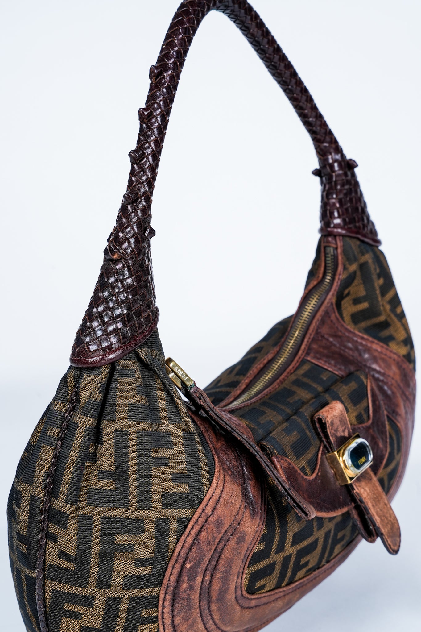 Vintage Y2K Fendi Zucca Spy Hobo Shoulder Bag