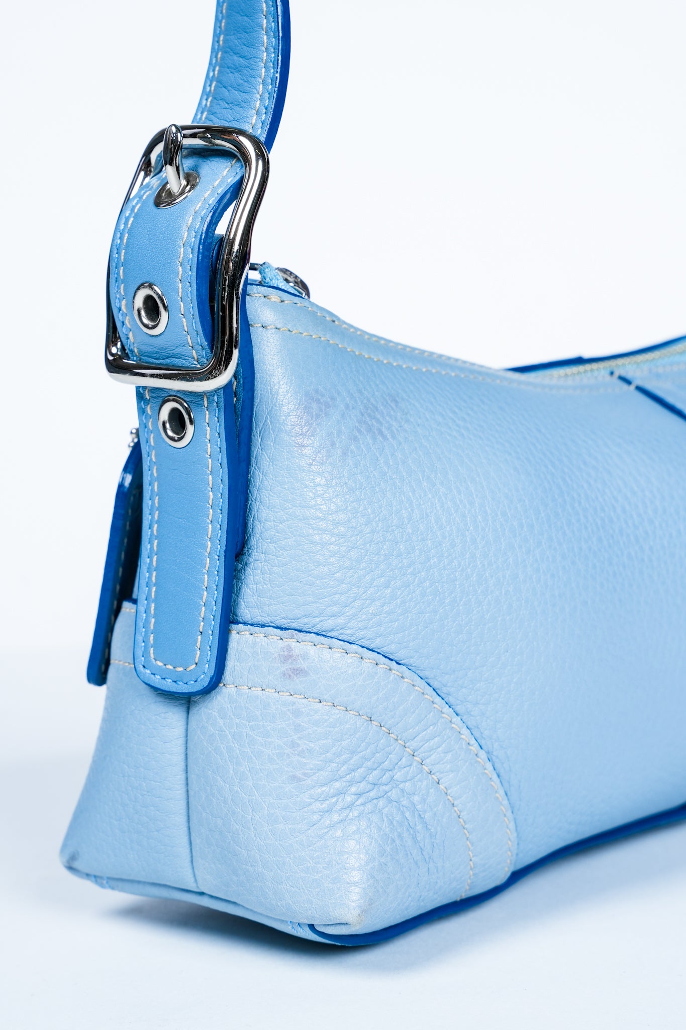 Coach Light Blue Leather Baguette Shoulder Bag