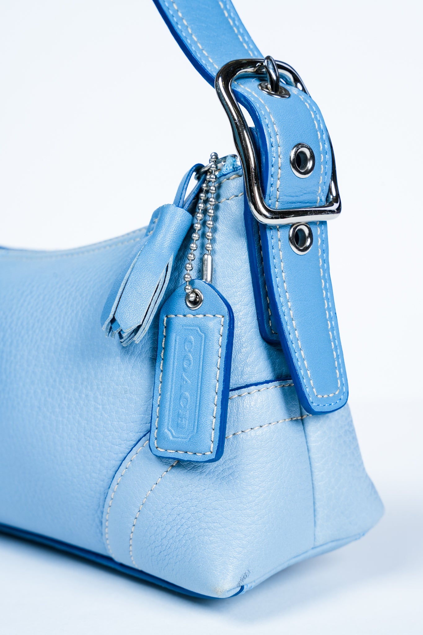 Coach Light Blue Leather Baguette Shoulder Bag