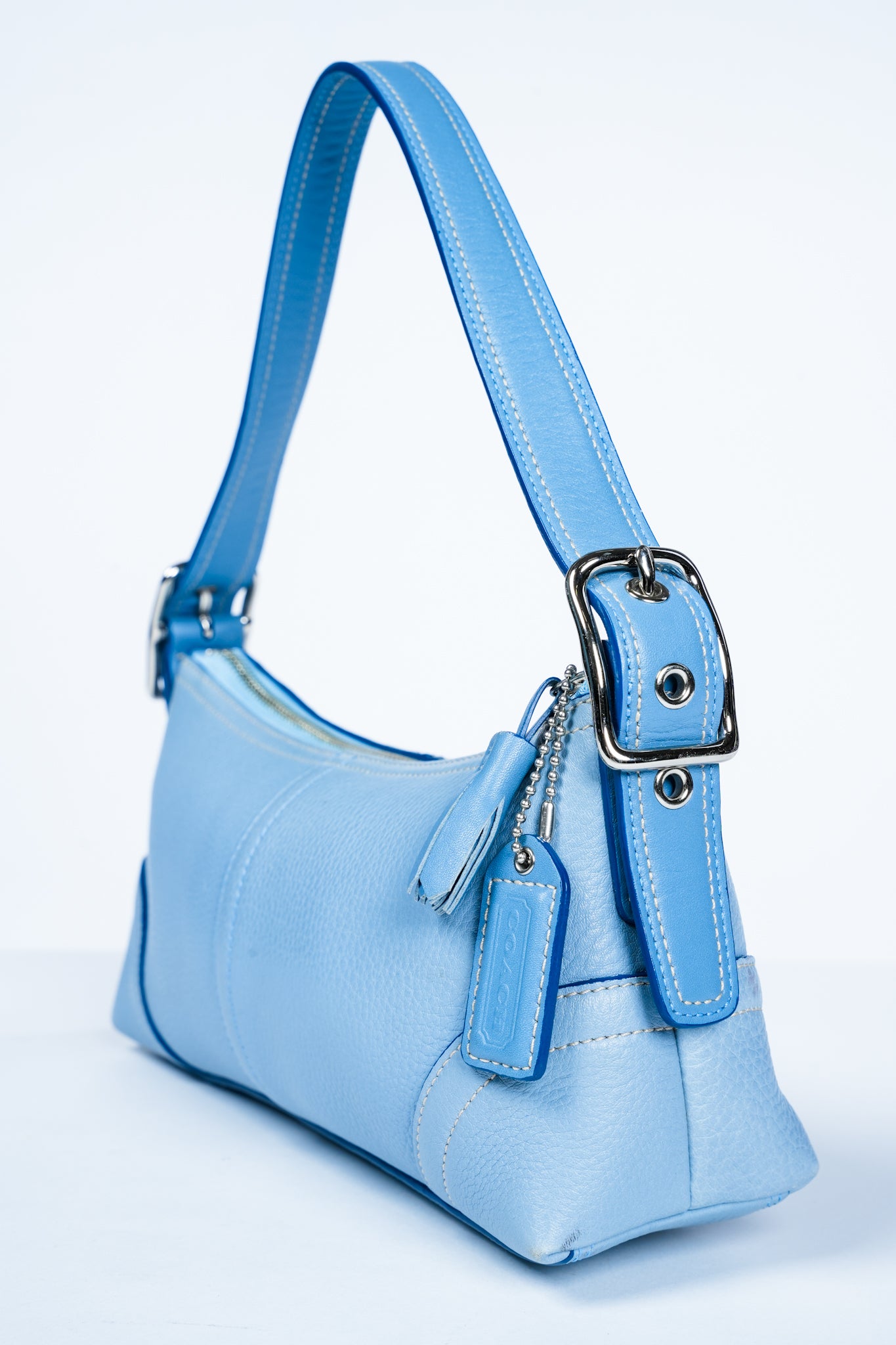 Coach Light Blue Leather Baguette Shoulder Bag