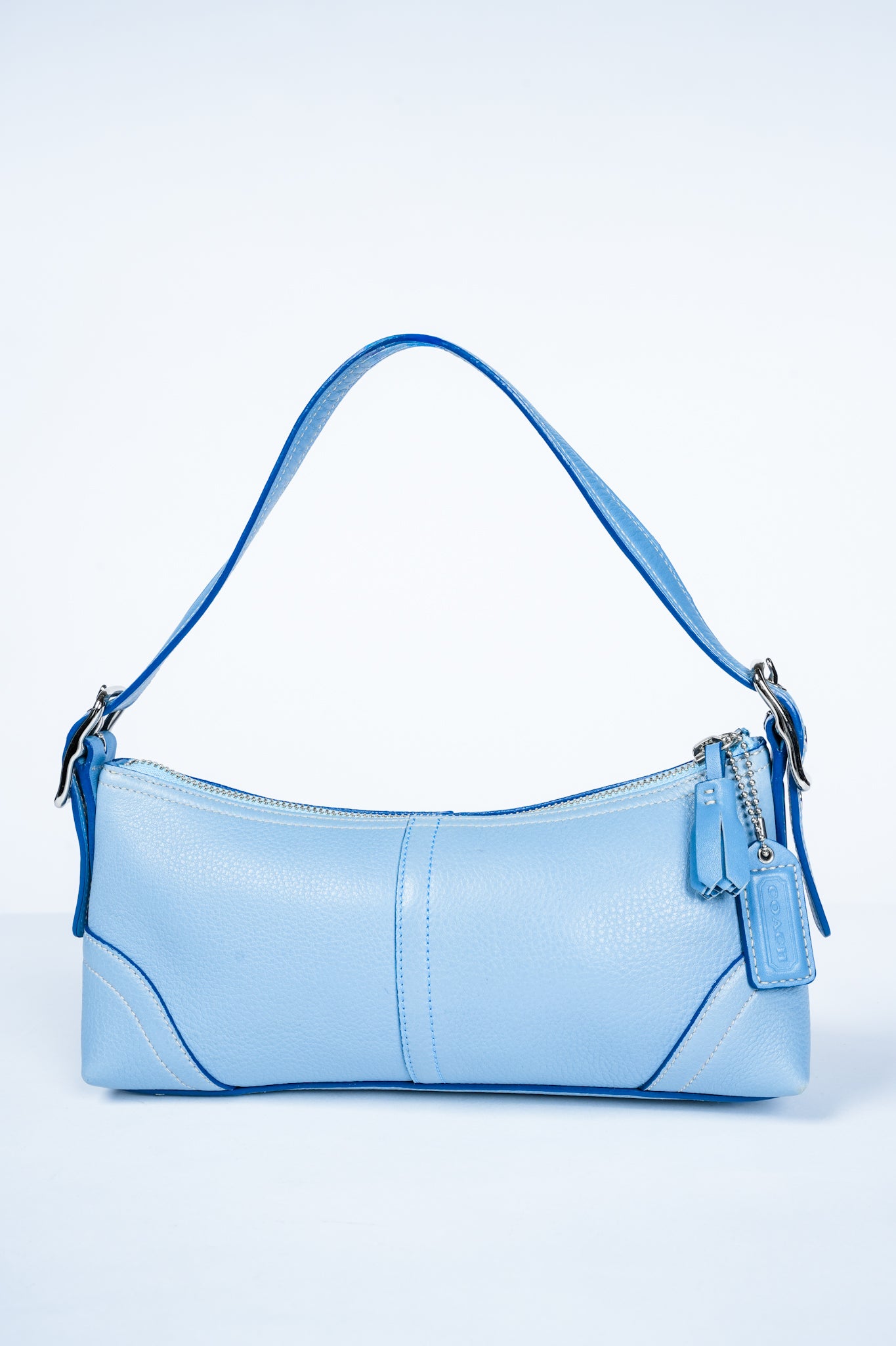 Coach Light Blue Leather Baguette Shoulder Bag