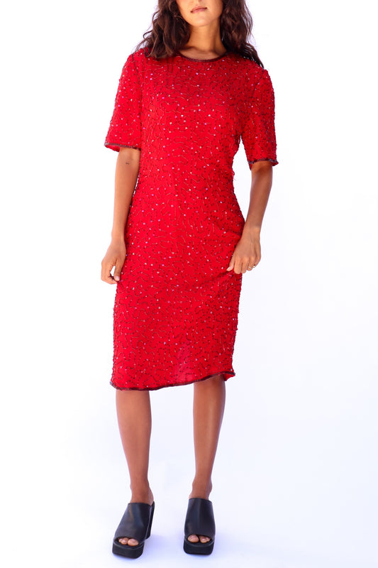 1980's Red Ruby Party Dress