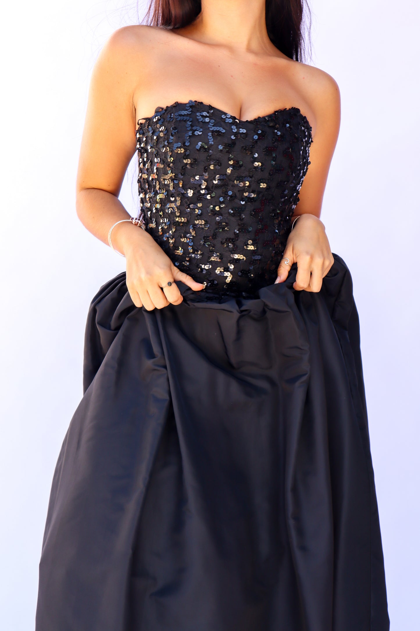 1980s Classic Midnight Sequin Prom Dress
