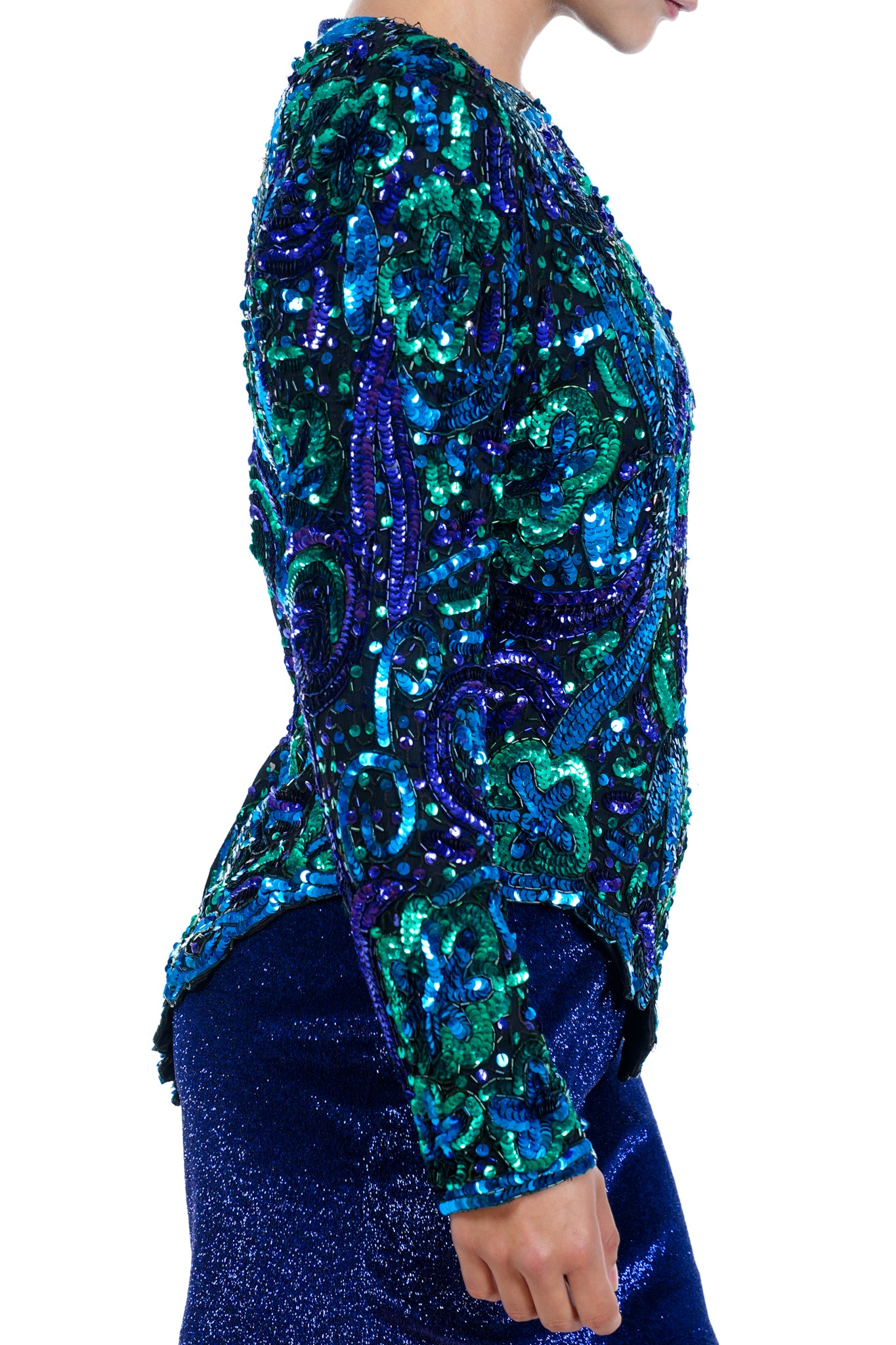 Blue and Green Sequin Top