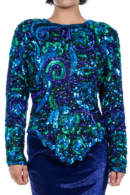 Blue and Green Sequin Top
