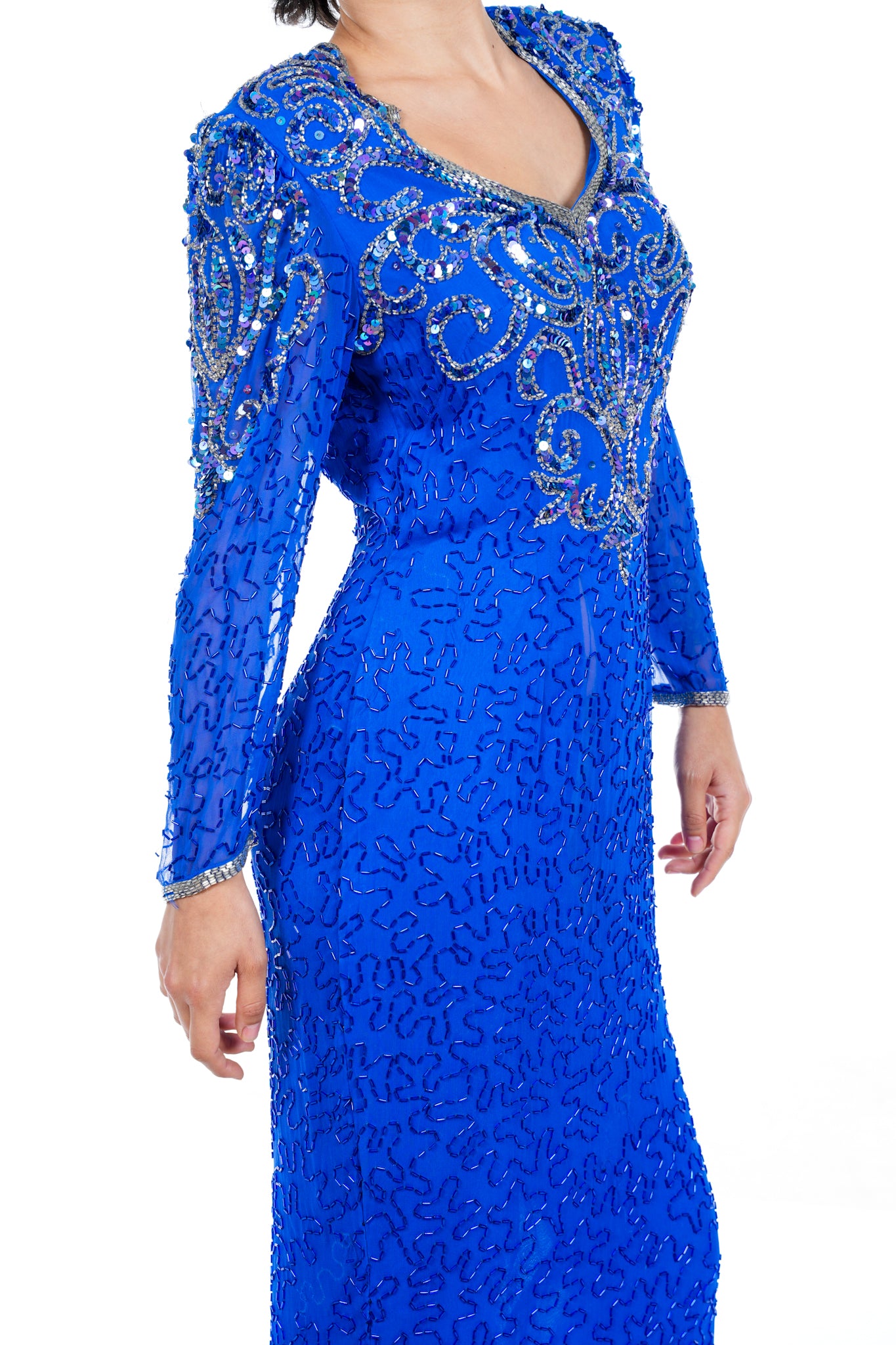 1980s Jovani Blue Beaded Dress