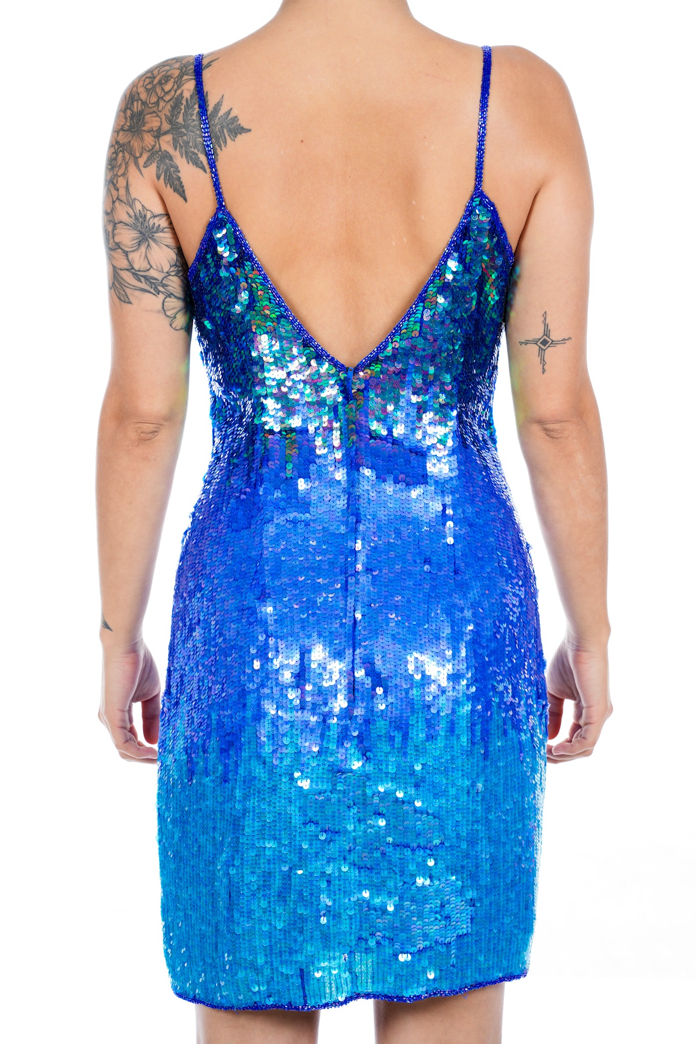 1980s Adrianna Papell Blue Sequin Dress