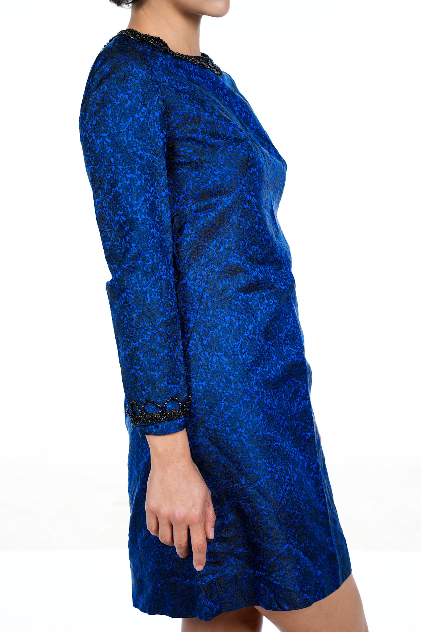 1960s Blue and Black Beaded Dress