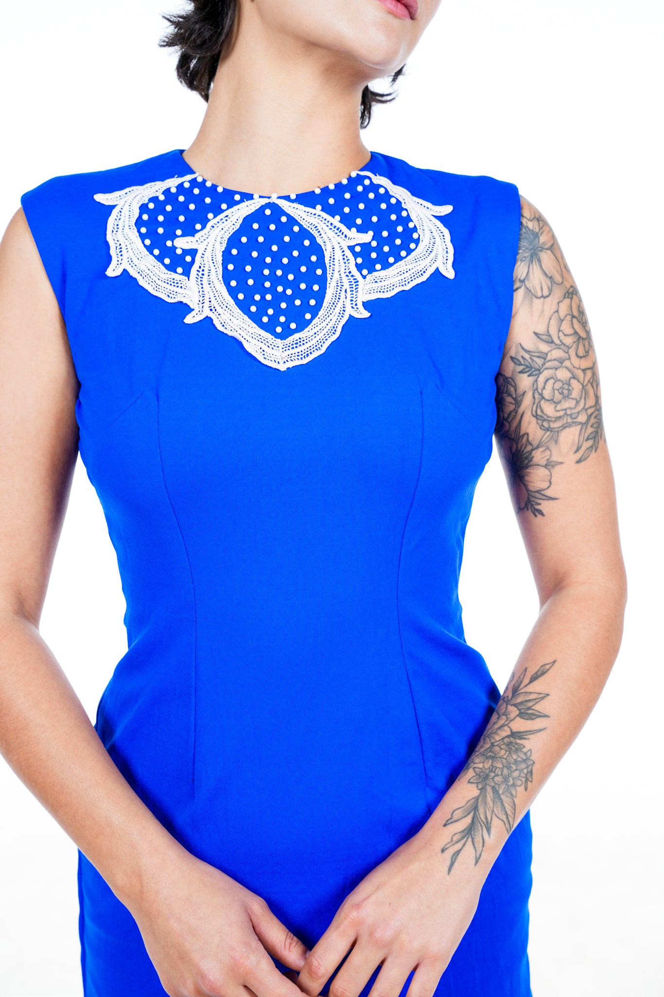 1960s Handmade Beaded Blue Secretary Dress
