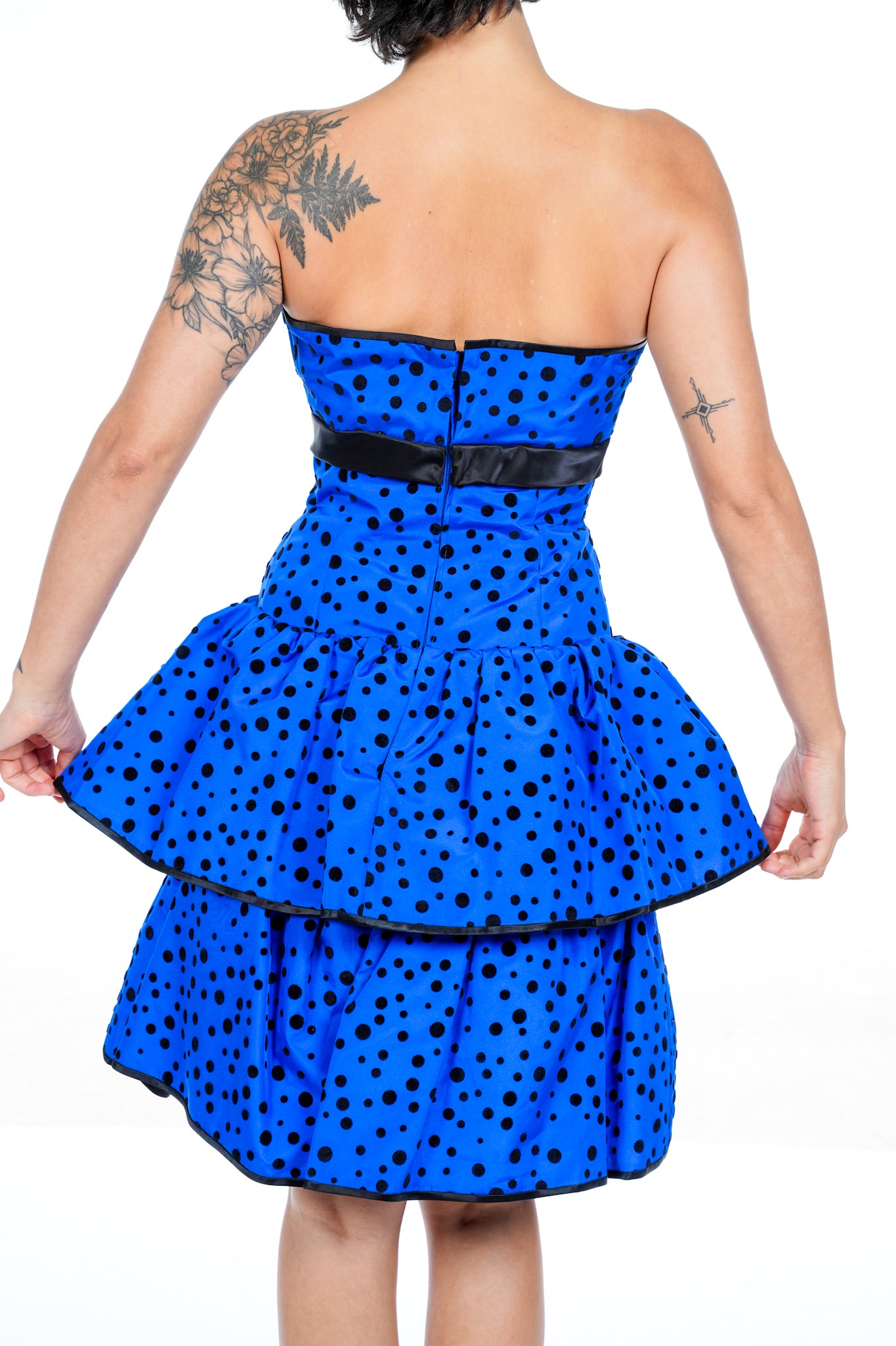 1980s Blue Polka Dot Party Dress