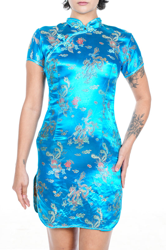 Vintage Short Blue Qipao