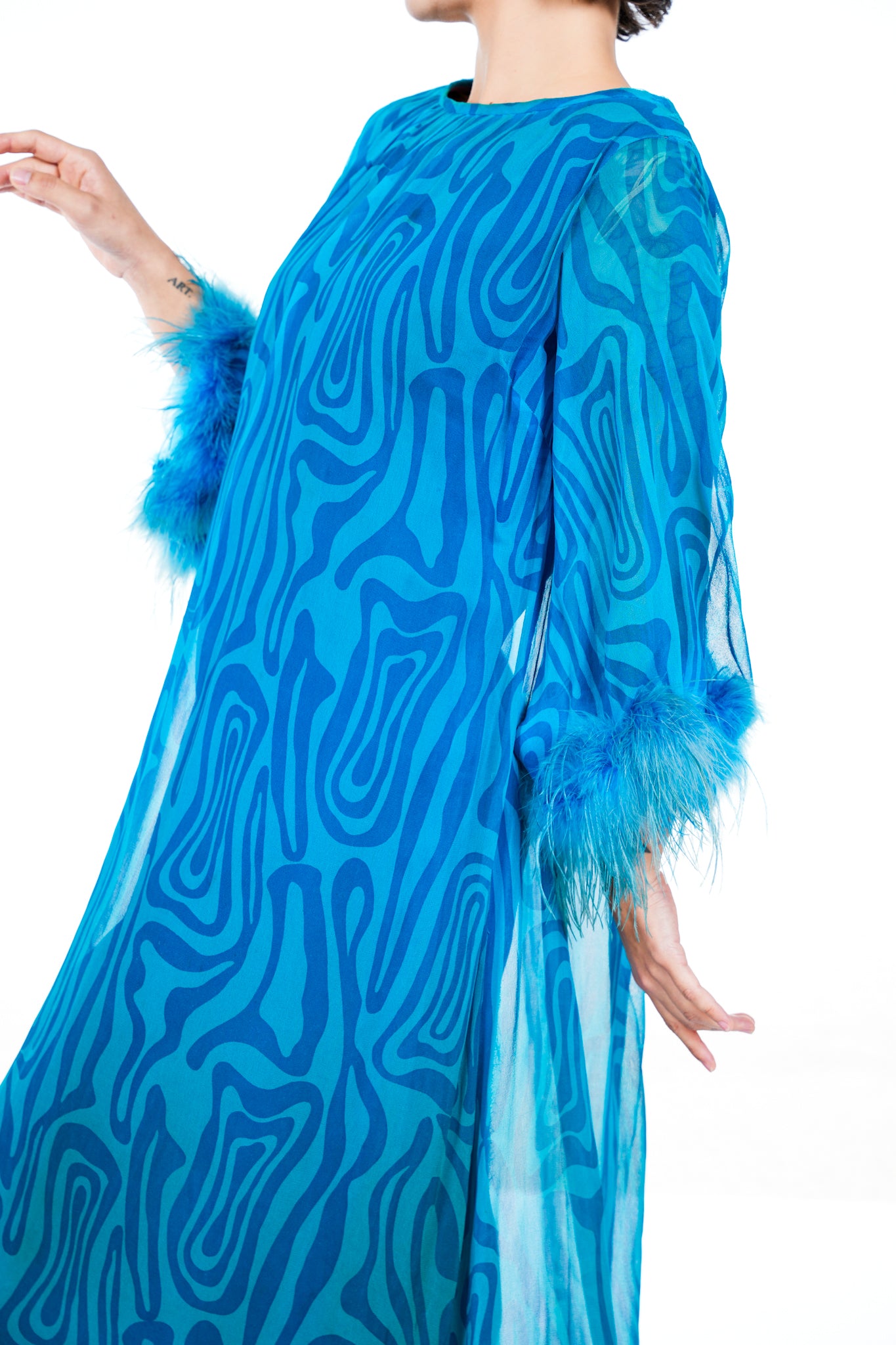 1960s Ostrich Feather Trimmed Silk Gown