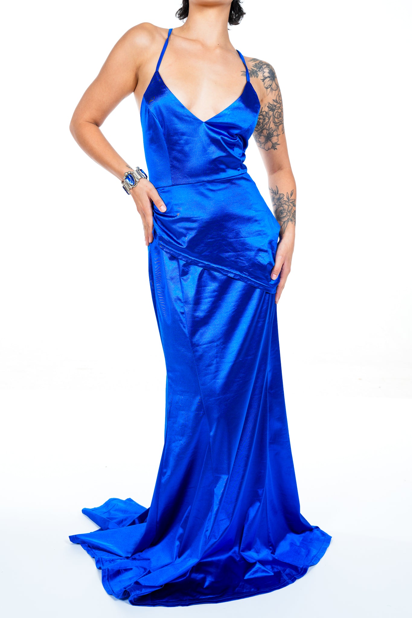 1980s Silky Blue Tiered Maxi