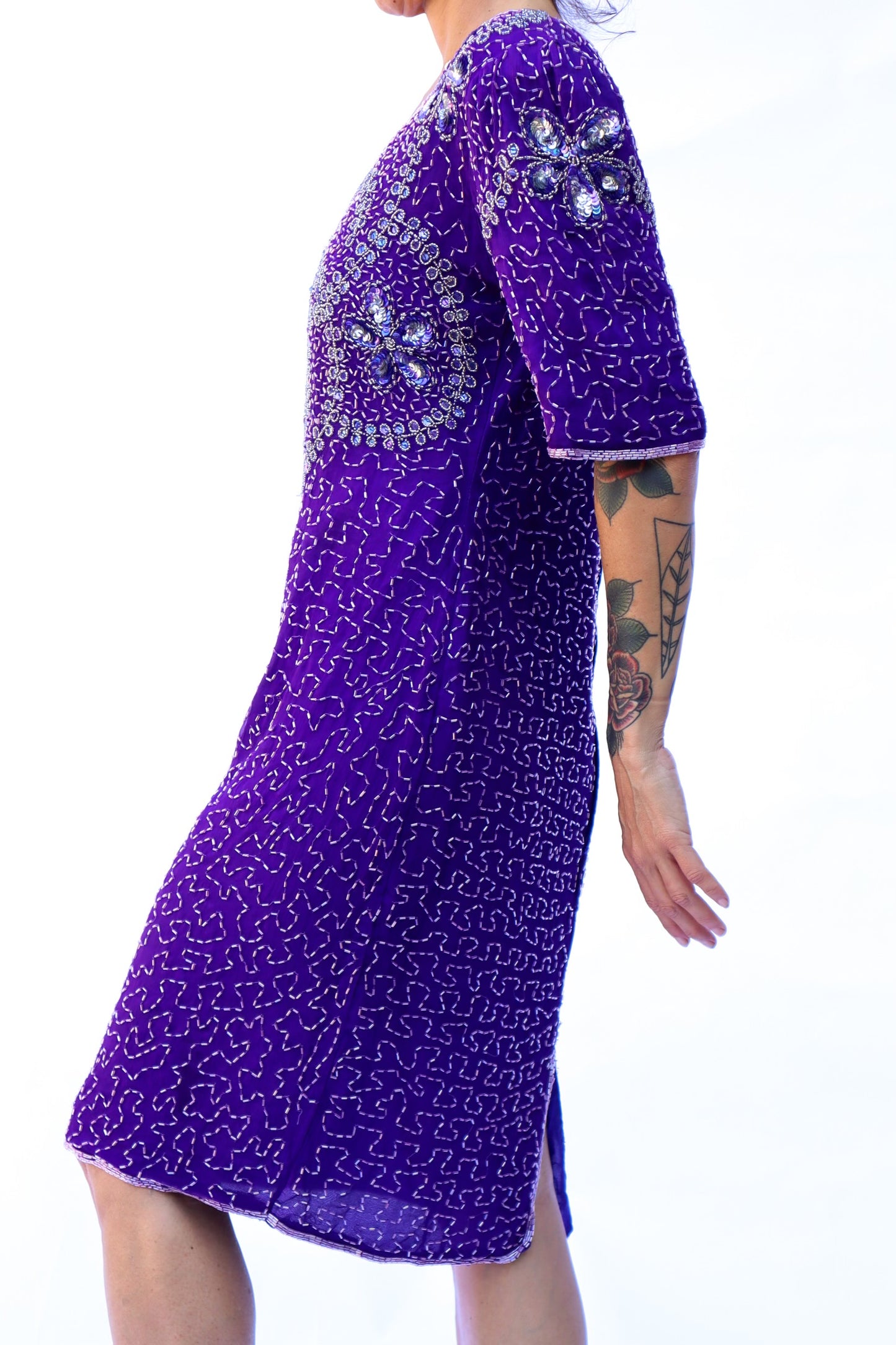 Royal Purple Beaded & Sequined Party Dress