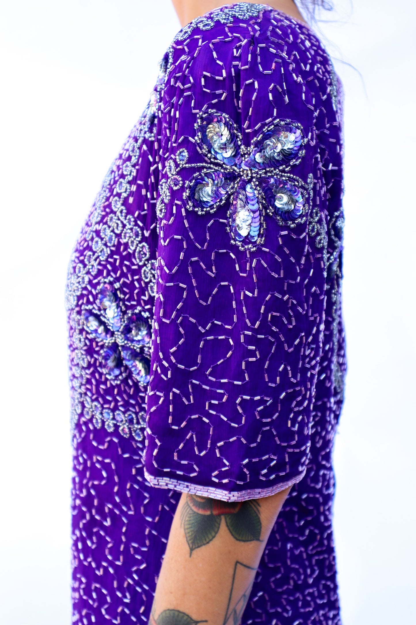 Royal Purple Beaded & Sequined Party Dress