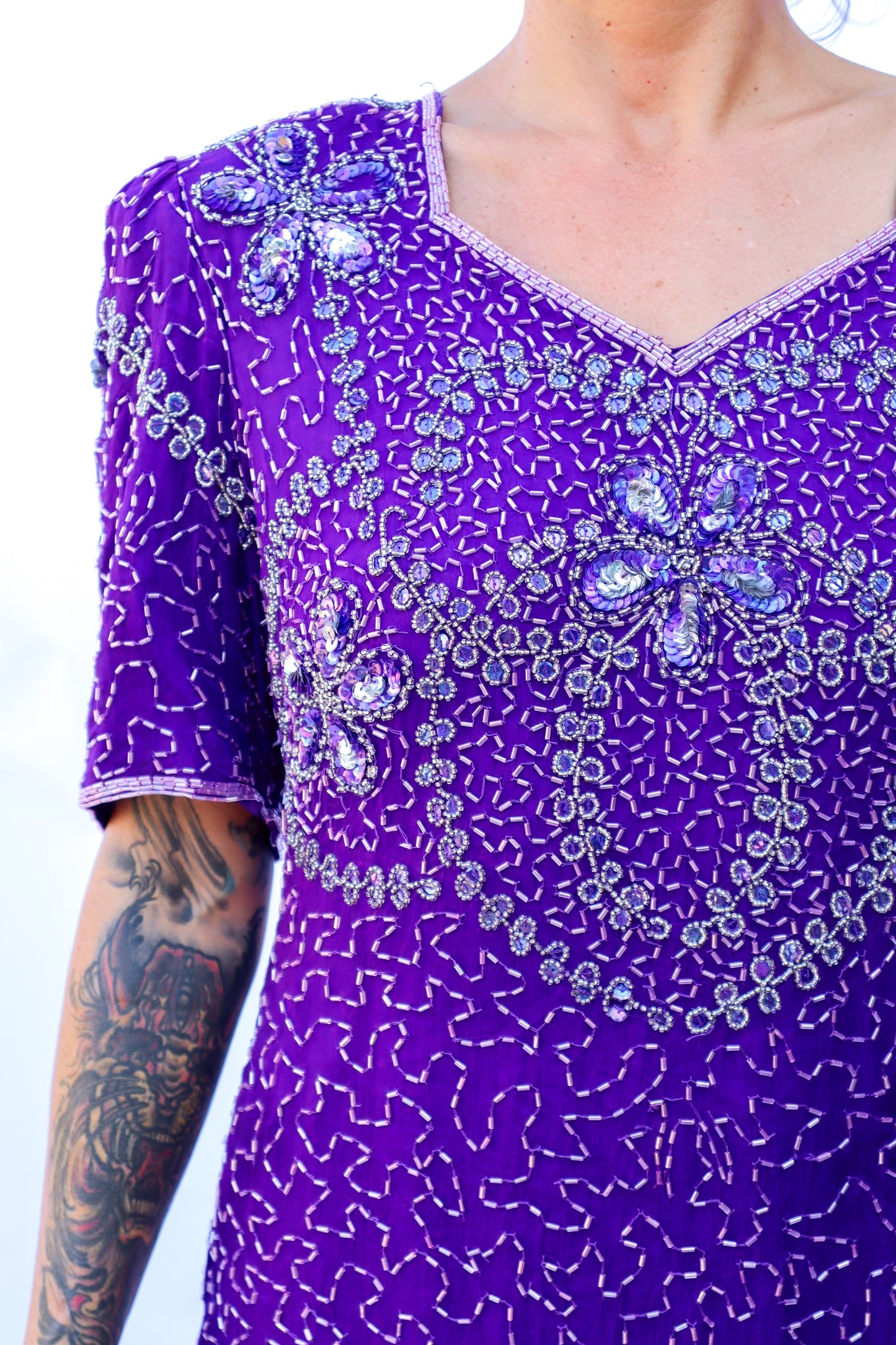 Royal Purple Beaded & Sequined Party Dress