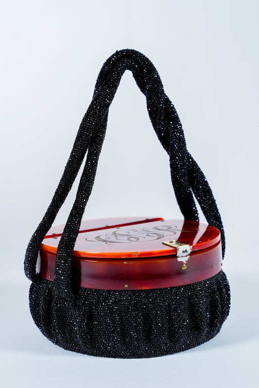 Engraved Beaded Lucite Top Purse