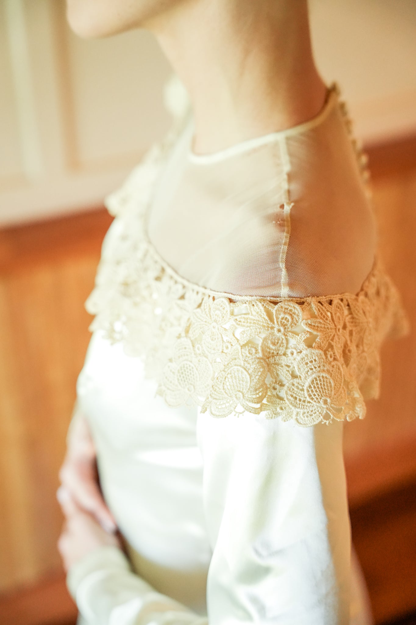 Handmade High Neck Satin Wedding Gown