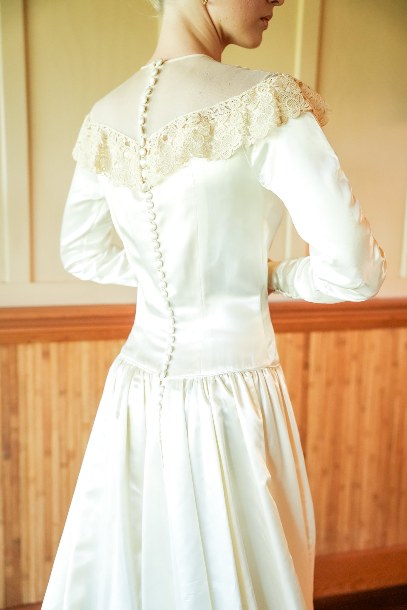 Handmade High Neck Satin Wedding Gown