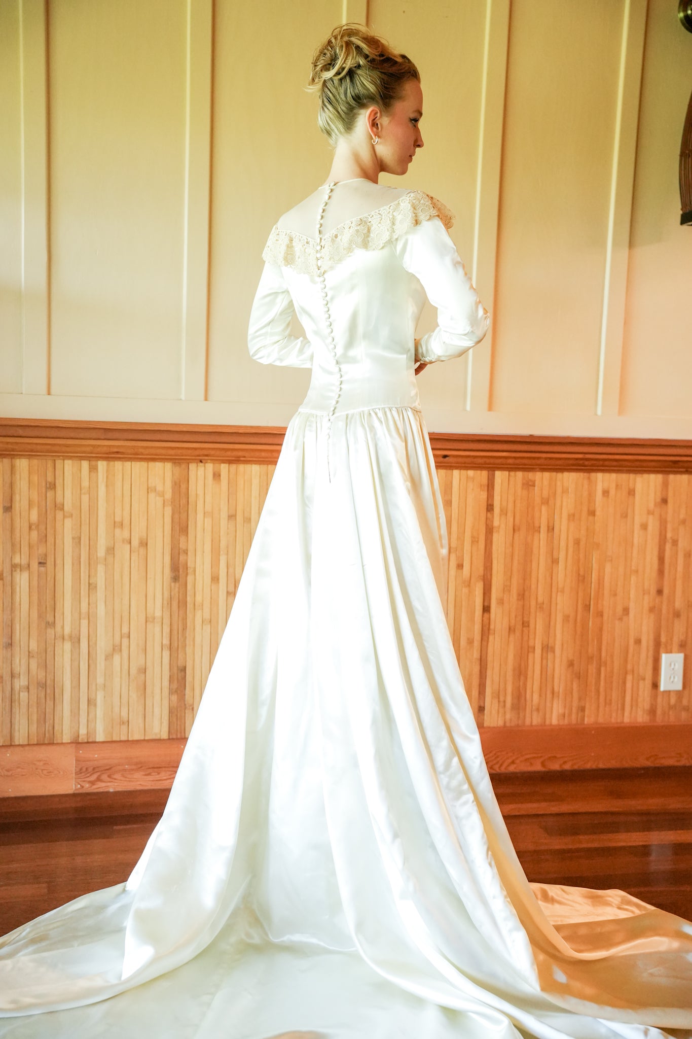 Handmade High Neck Satin Wedding Gown