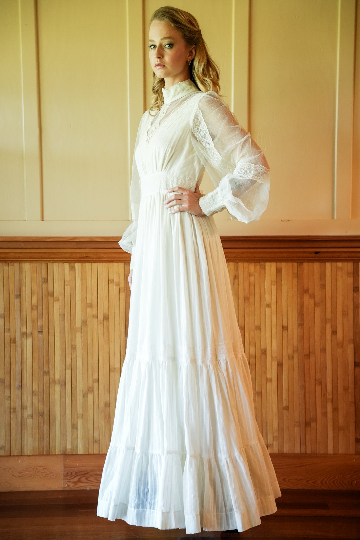 1970's Gunne Sax Victorian Style Sleeved Lace Wedding Dress