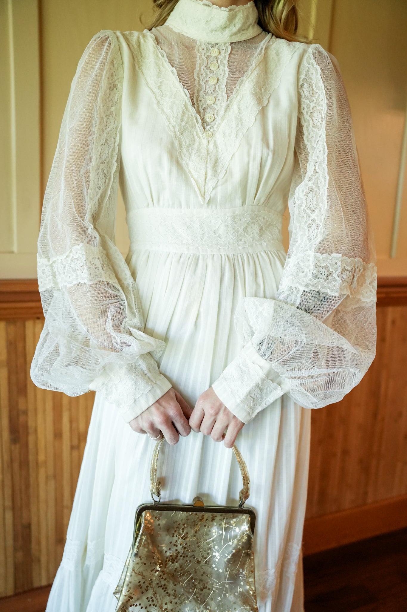 1970's Gunne Sax Victorian Style Sleeved Lace Wedding Dress