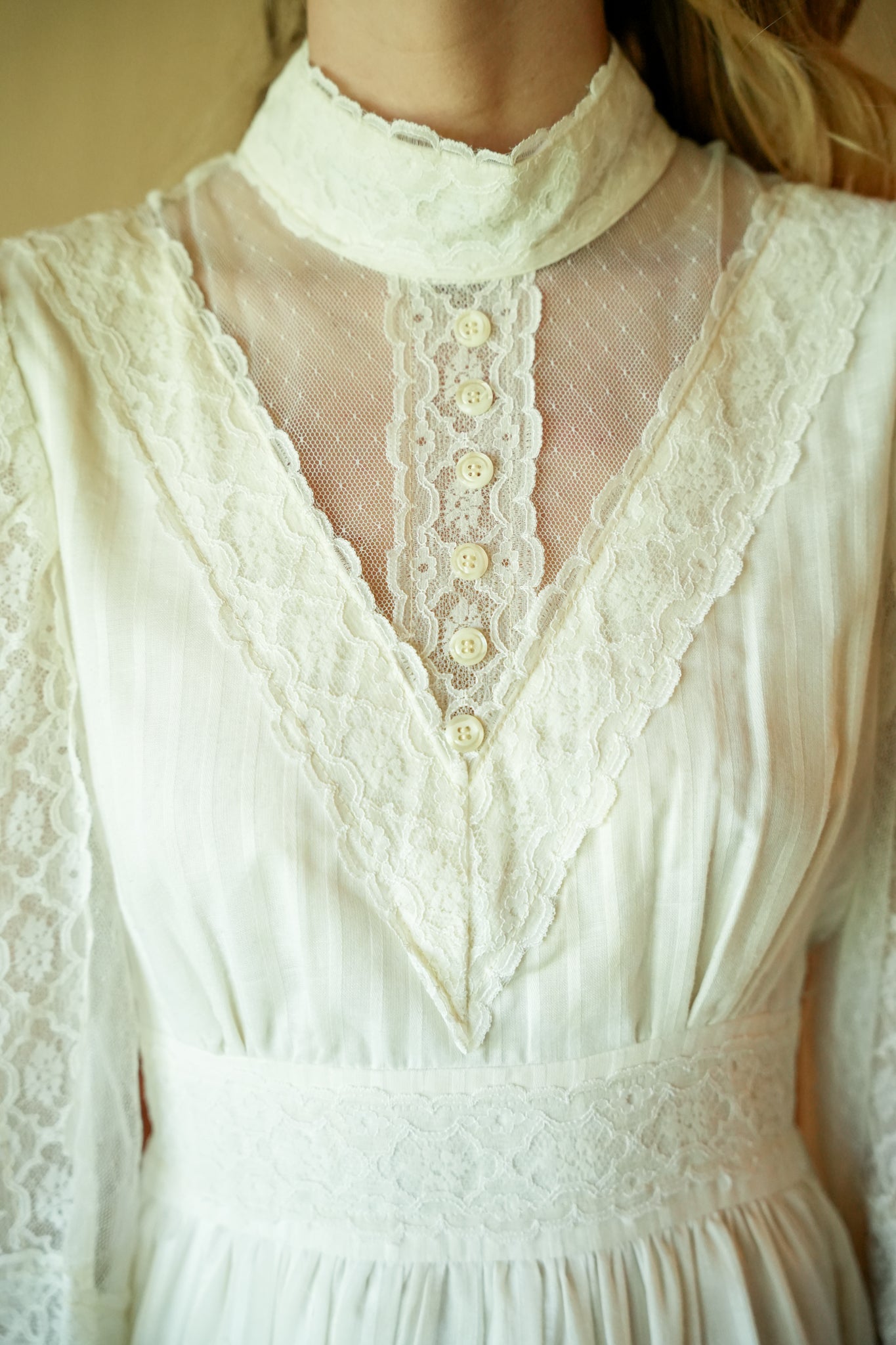 1970's Gunne Sax Victorian Style Sleeved Lace Wedding Dress