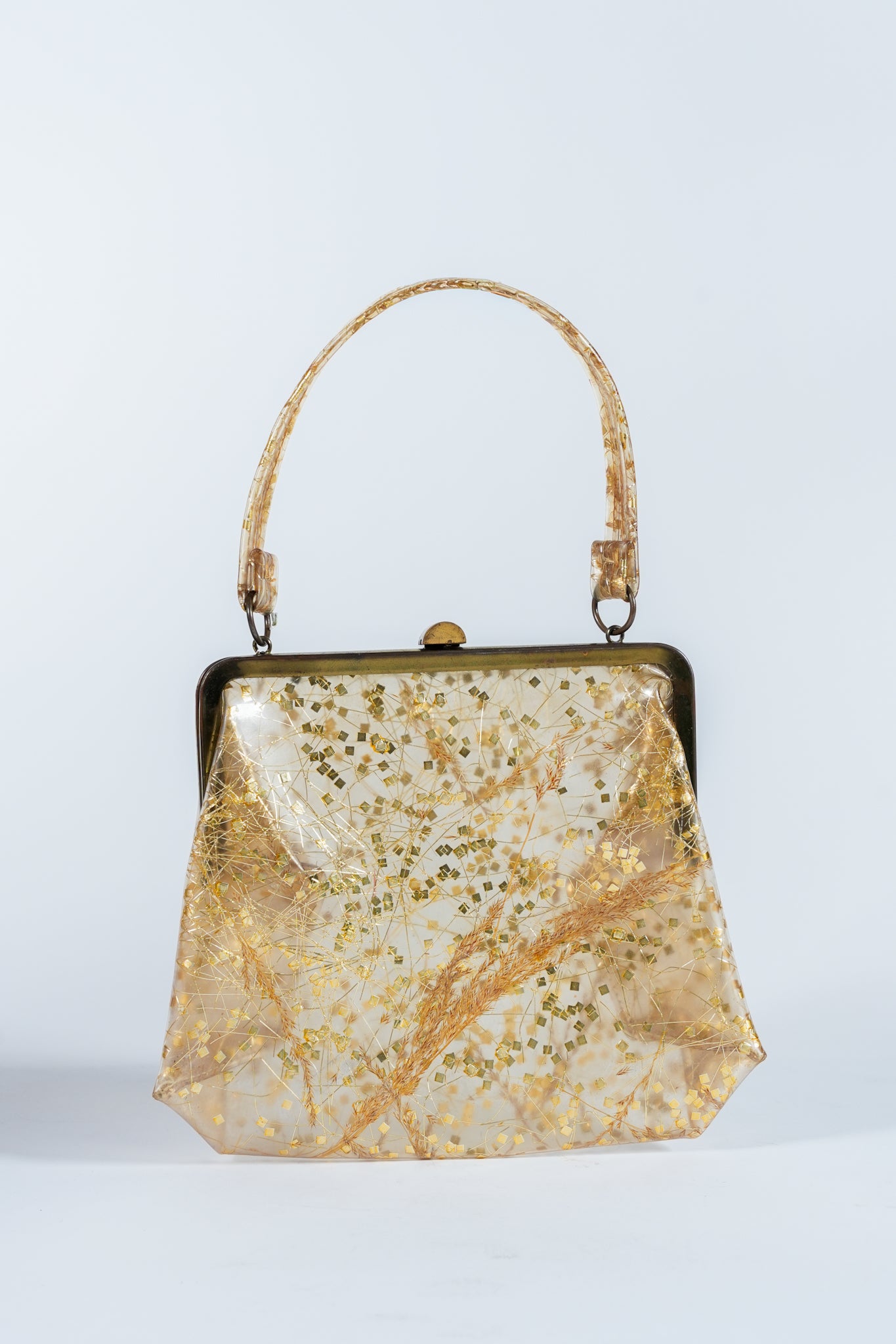 1950s Plastic Purse with Gold Flecks and Wheat