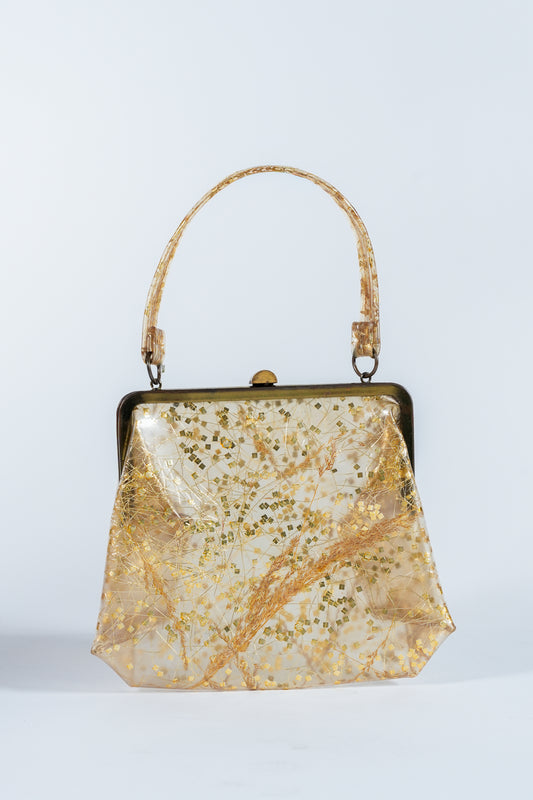 1950s Plastic Purse with Gold Flecks and Wheat