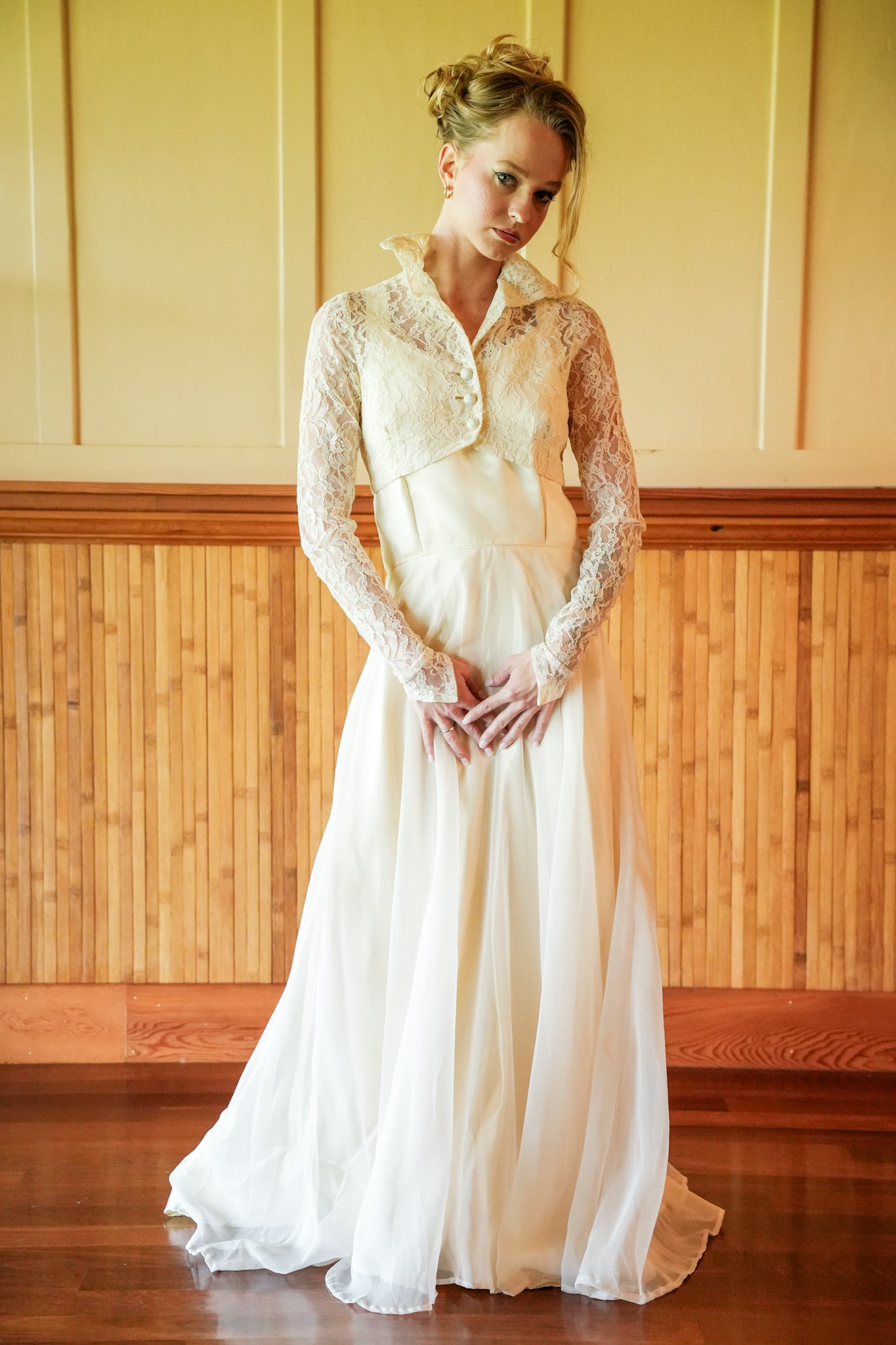 Cream Wedding Gown With Lace Bolero