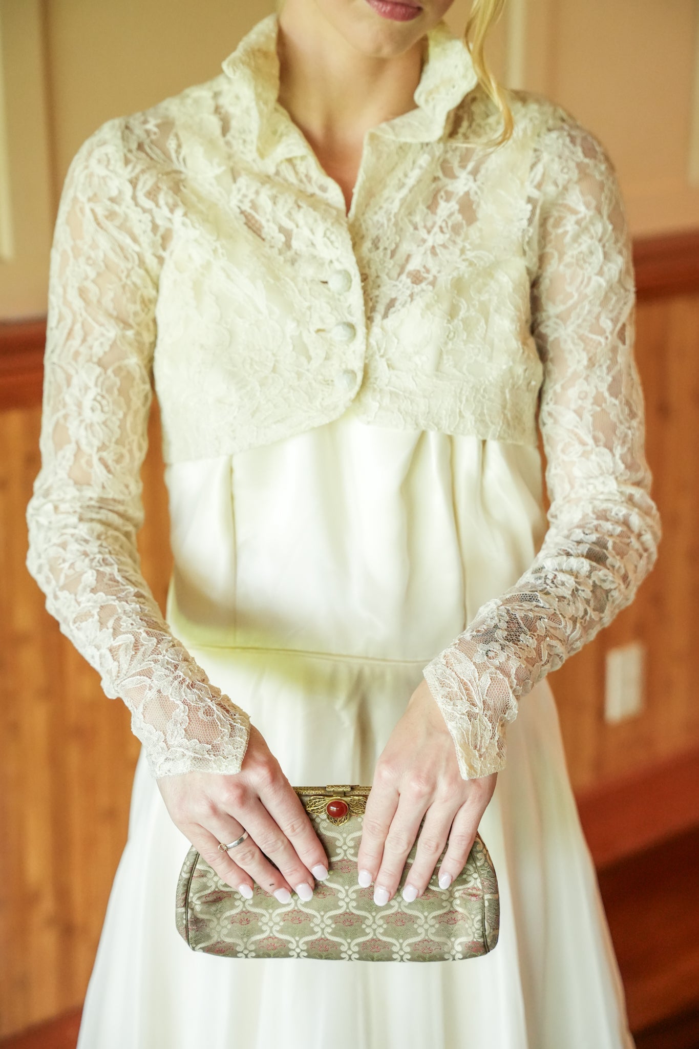 Cream Wedding Gown With Lace Bolero