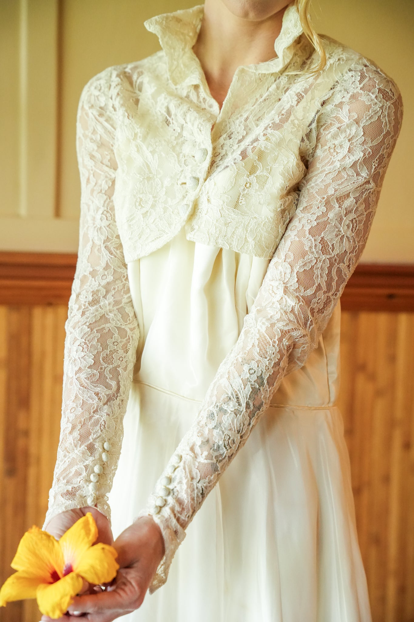 Cream Wedding Gown With Lace Bolero