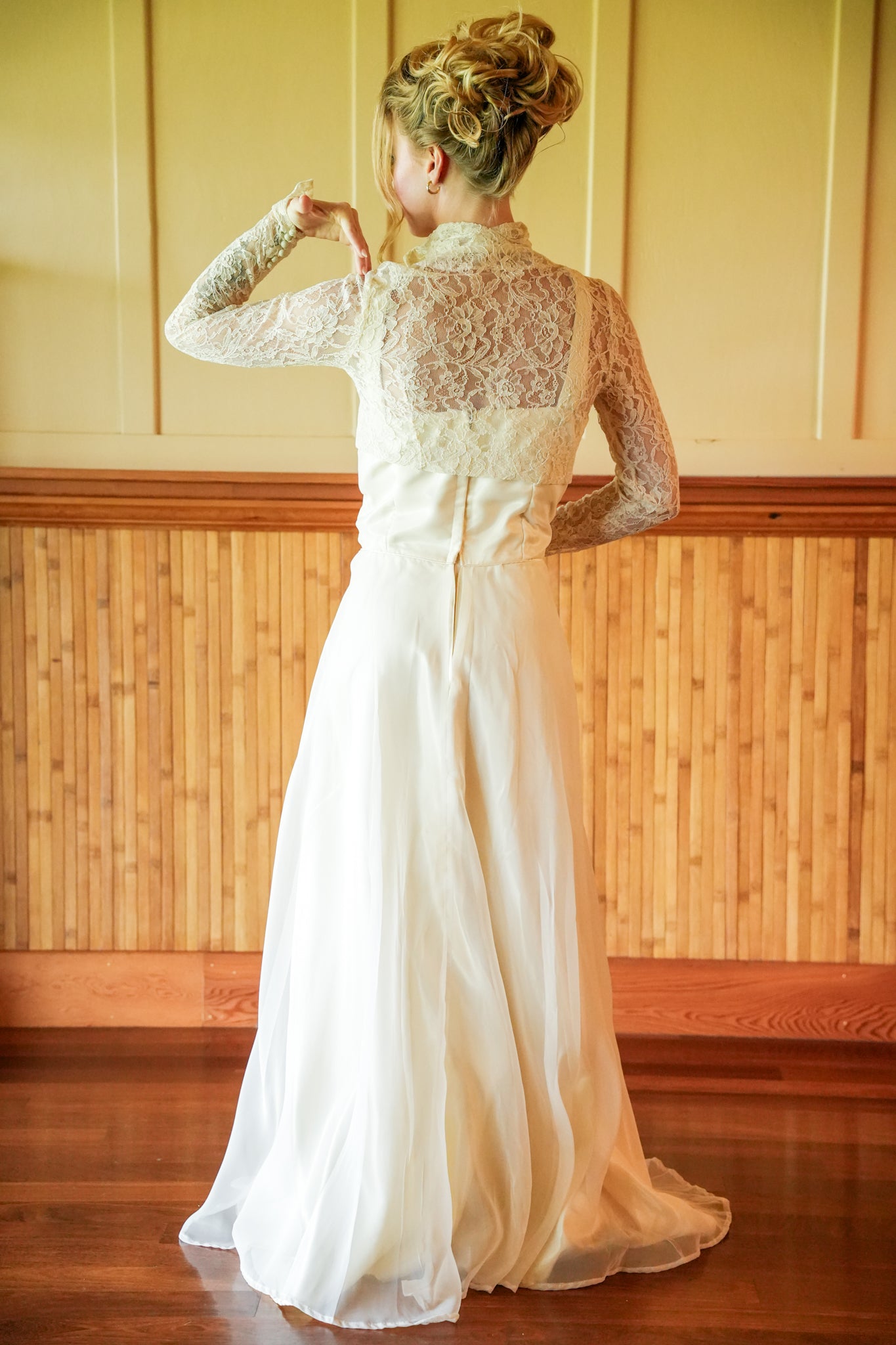Cream Wedding Gown With Lace Bolero