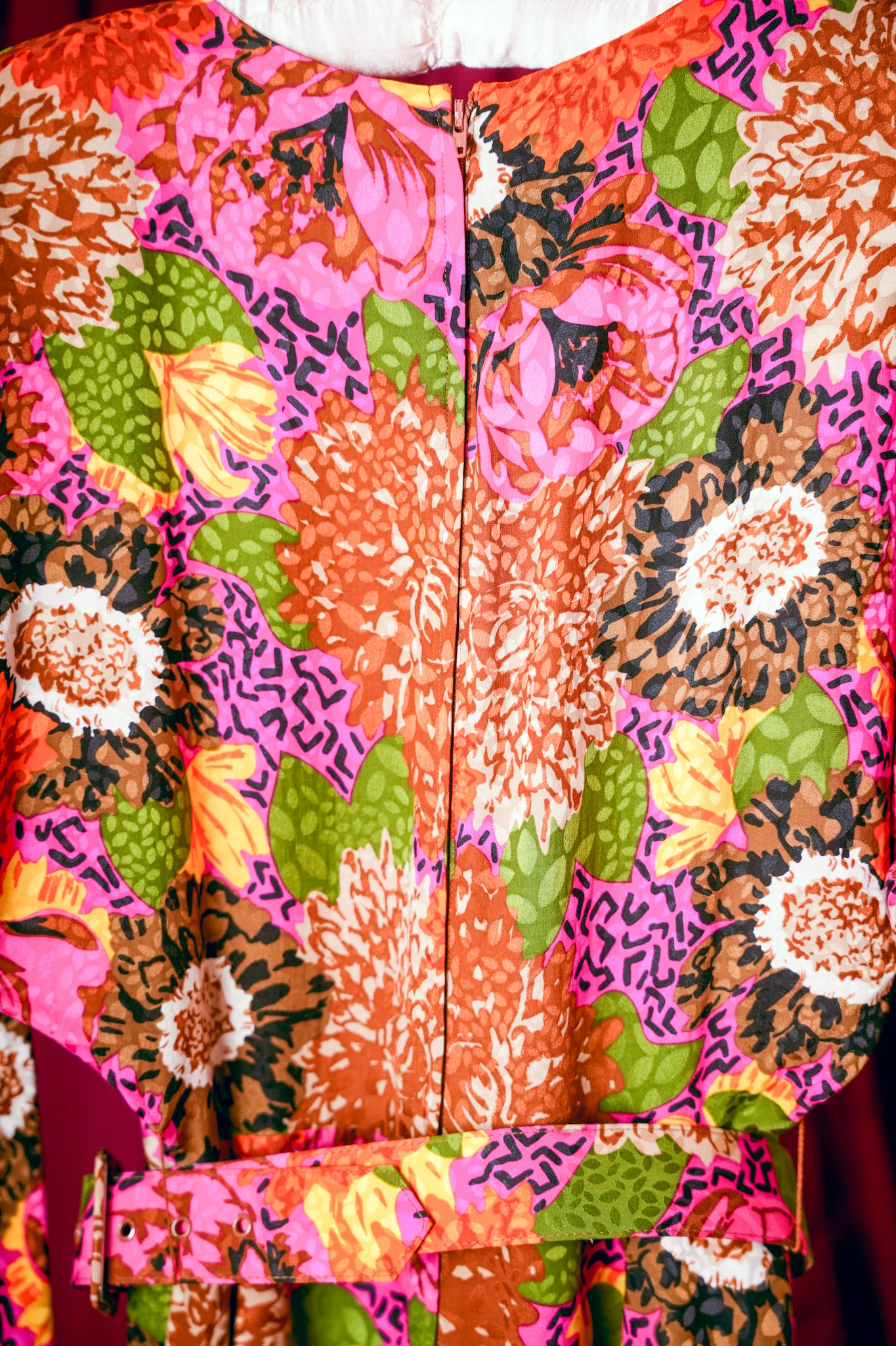 1980s Silk Floral Batwing Ruffle Dress