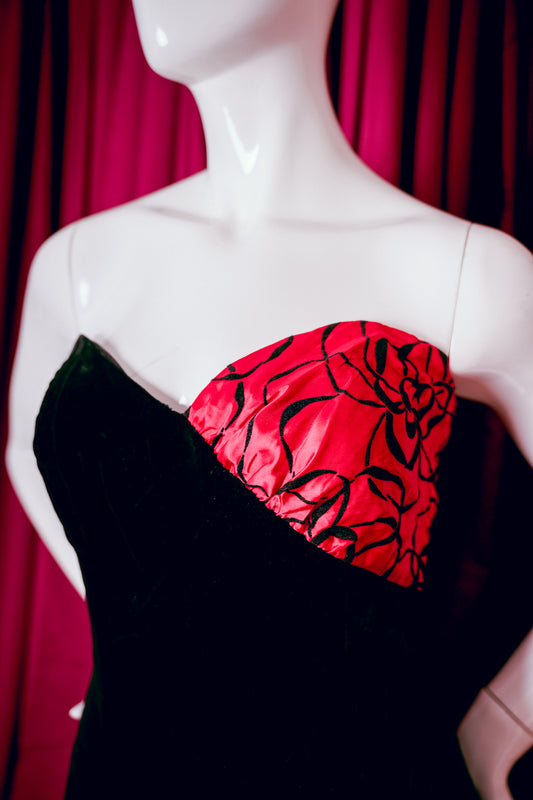 1980s Red Velvet Gown