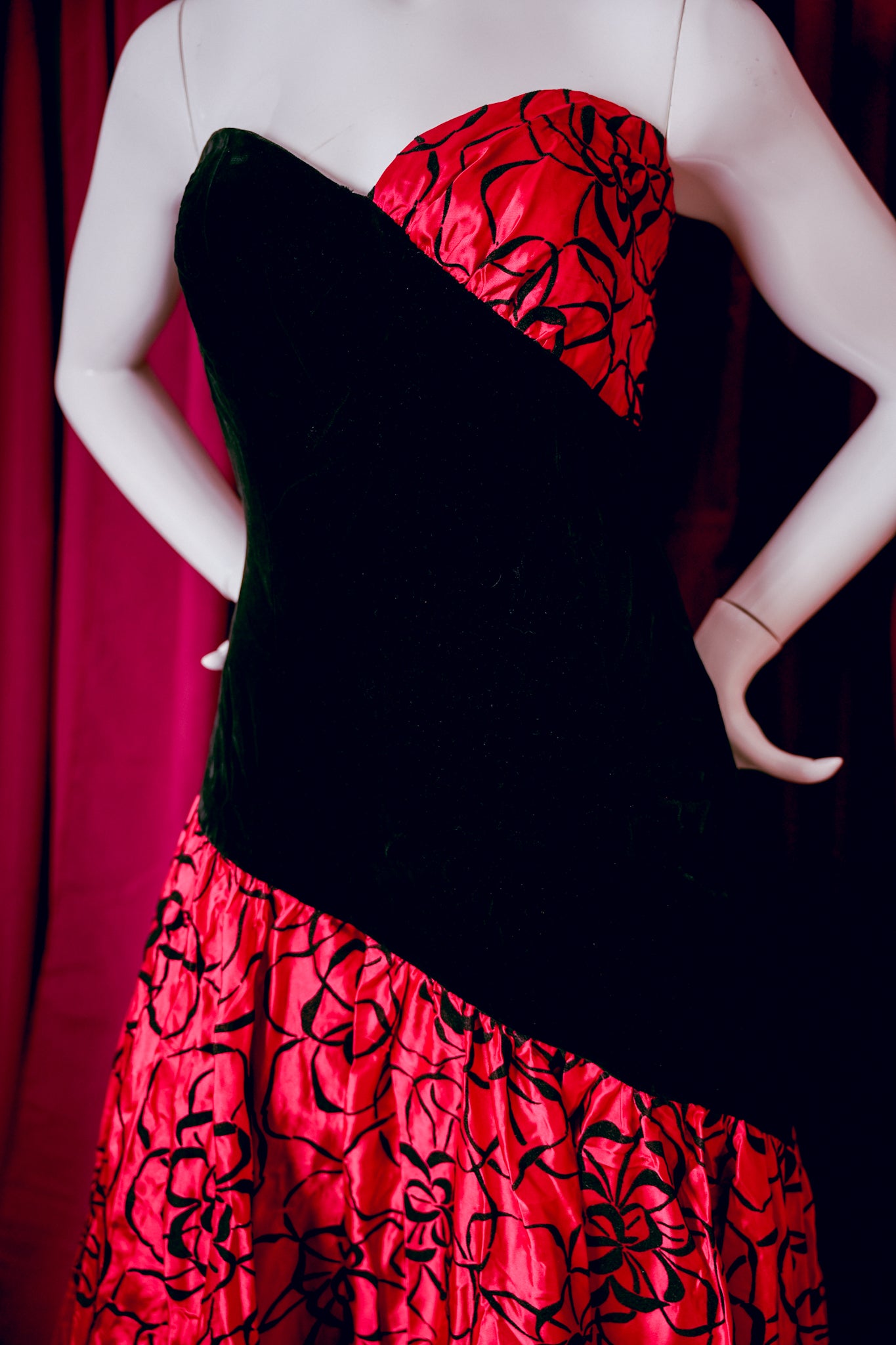1980s Red Velvet Gown