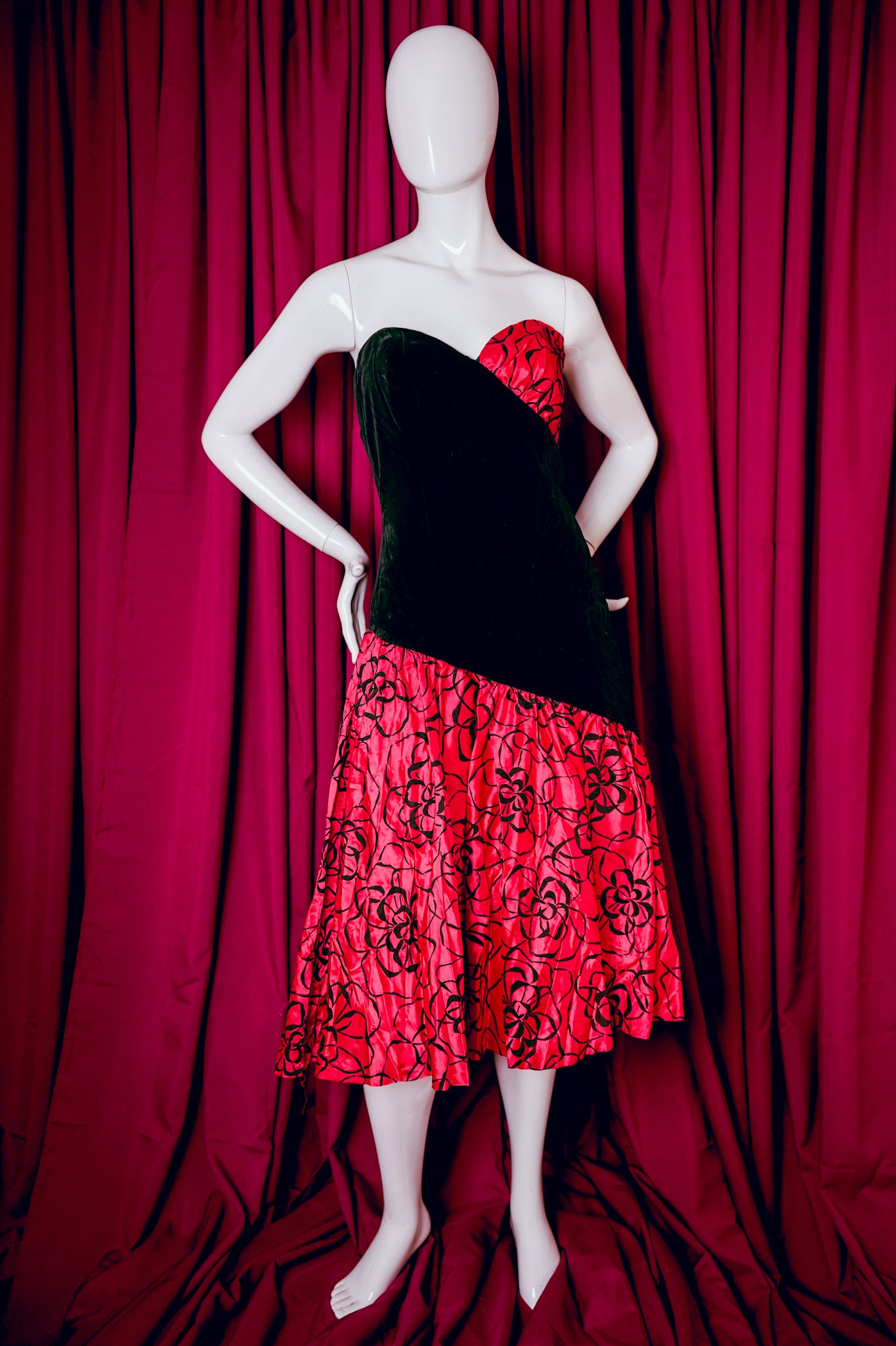1980s Red Velvet Gown