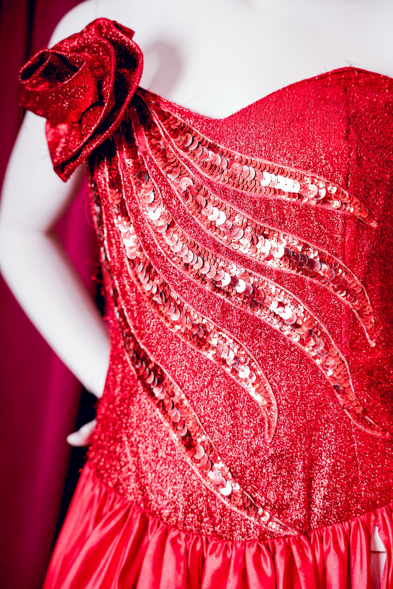 1980s Fire Red Sparkle Gown