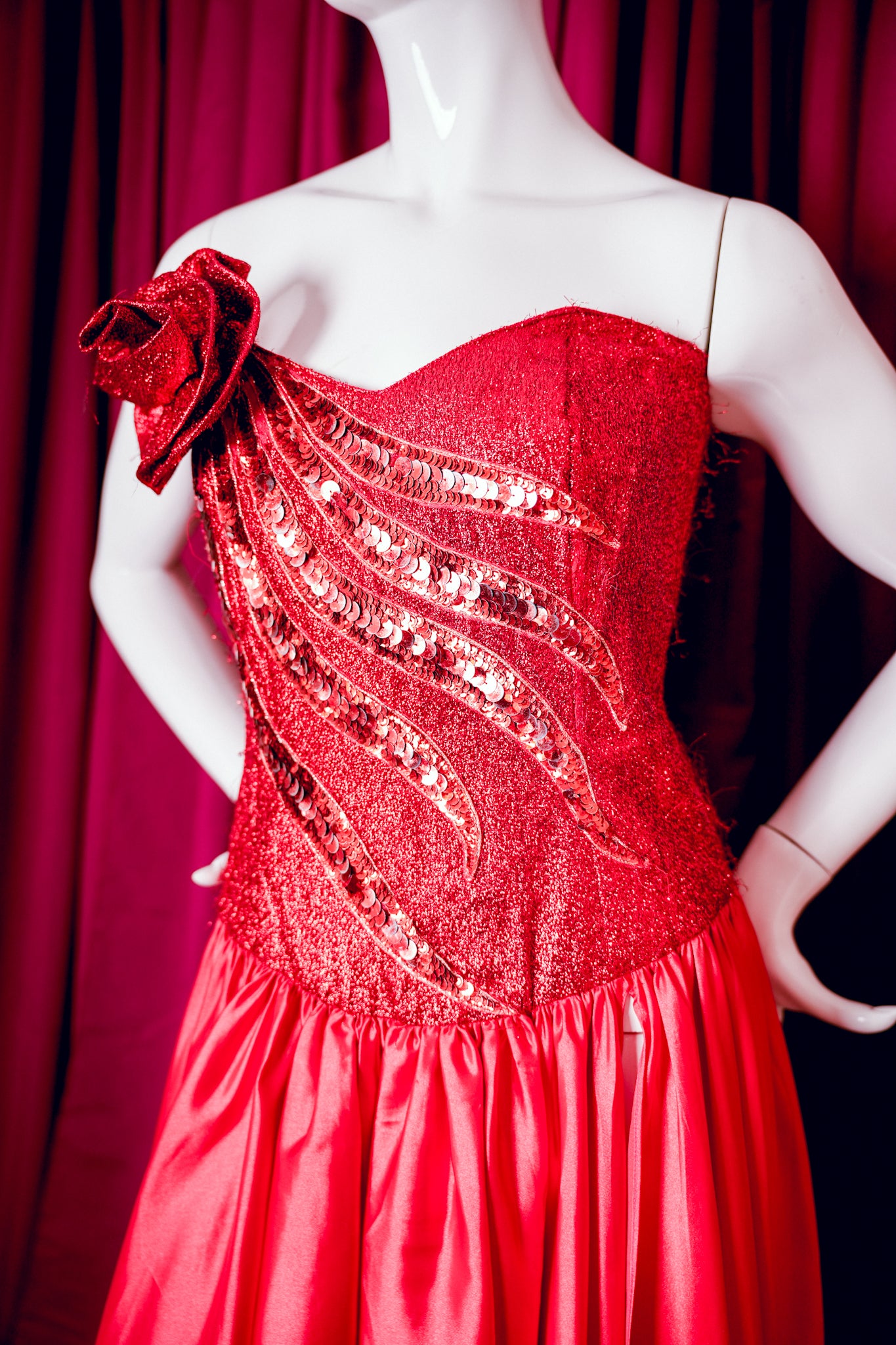 1980s Fire Red Sparkle Gown