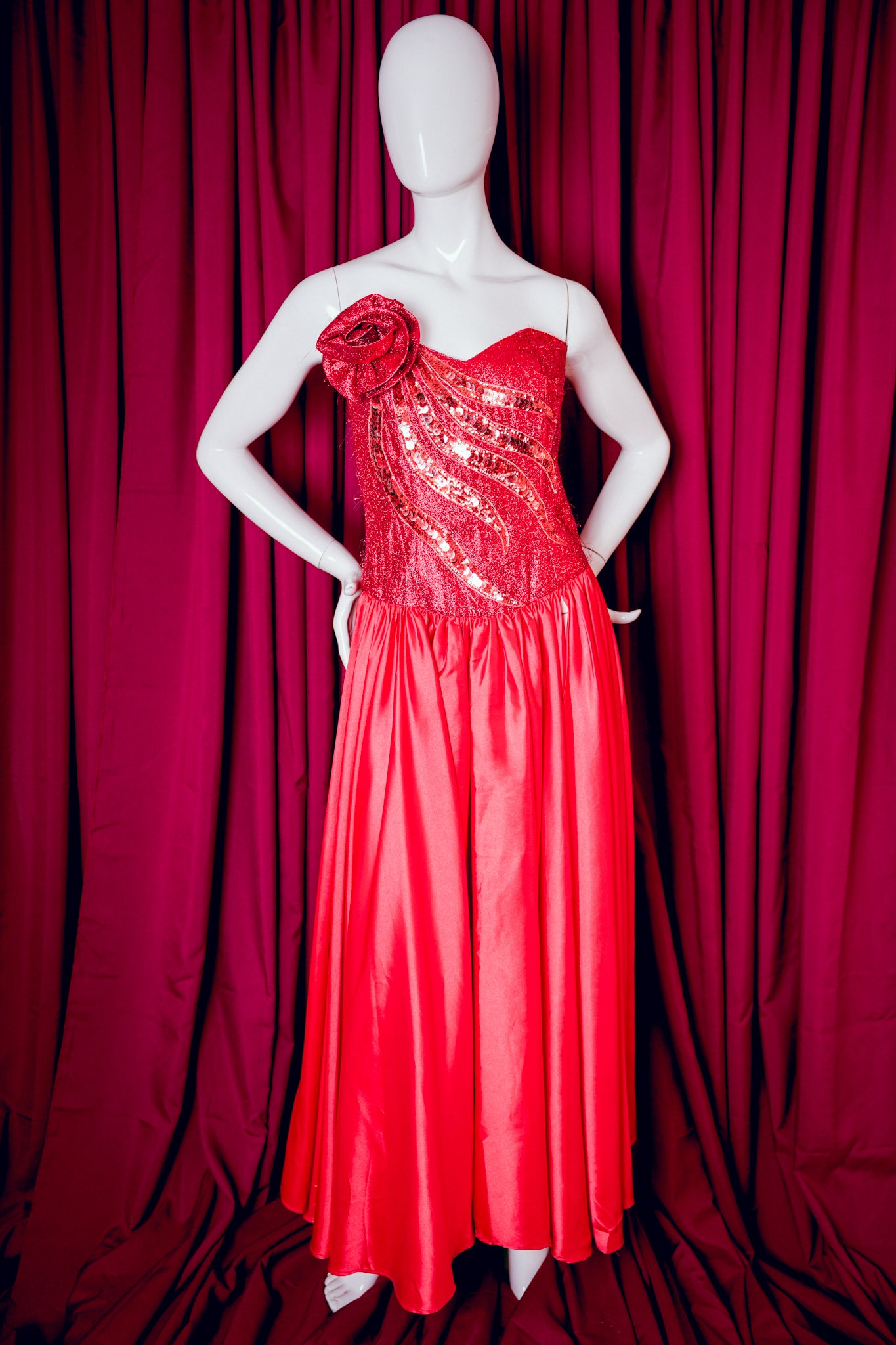 1980s Fire Red Sparkle Gown
