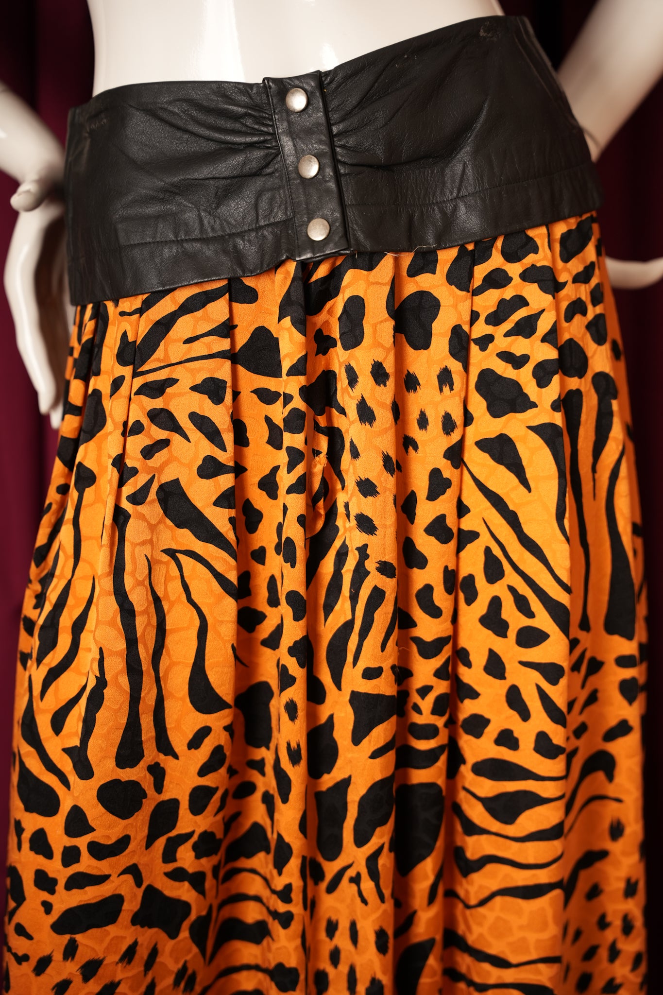 Vintage Leather and Silk Skirt